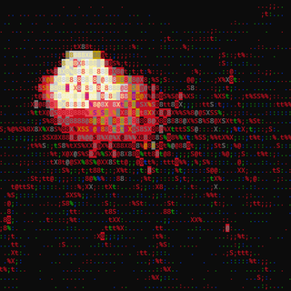 ASCII art of a volcano erupting in a lava ball.